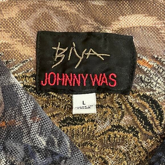 Johnny Was Noemie Mesh Blue Blouse L | Embroidered Phoenix Bird Sheer Top NWOT - Picture 7 of 10